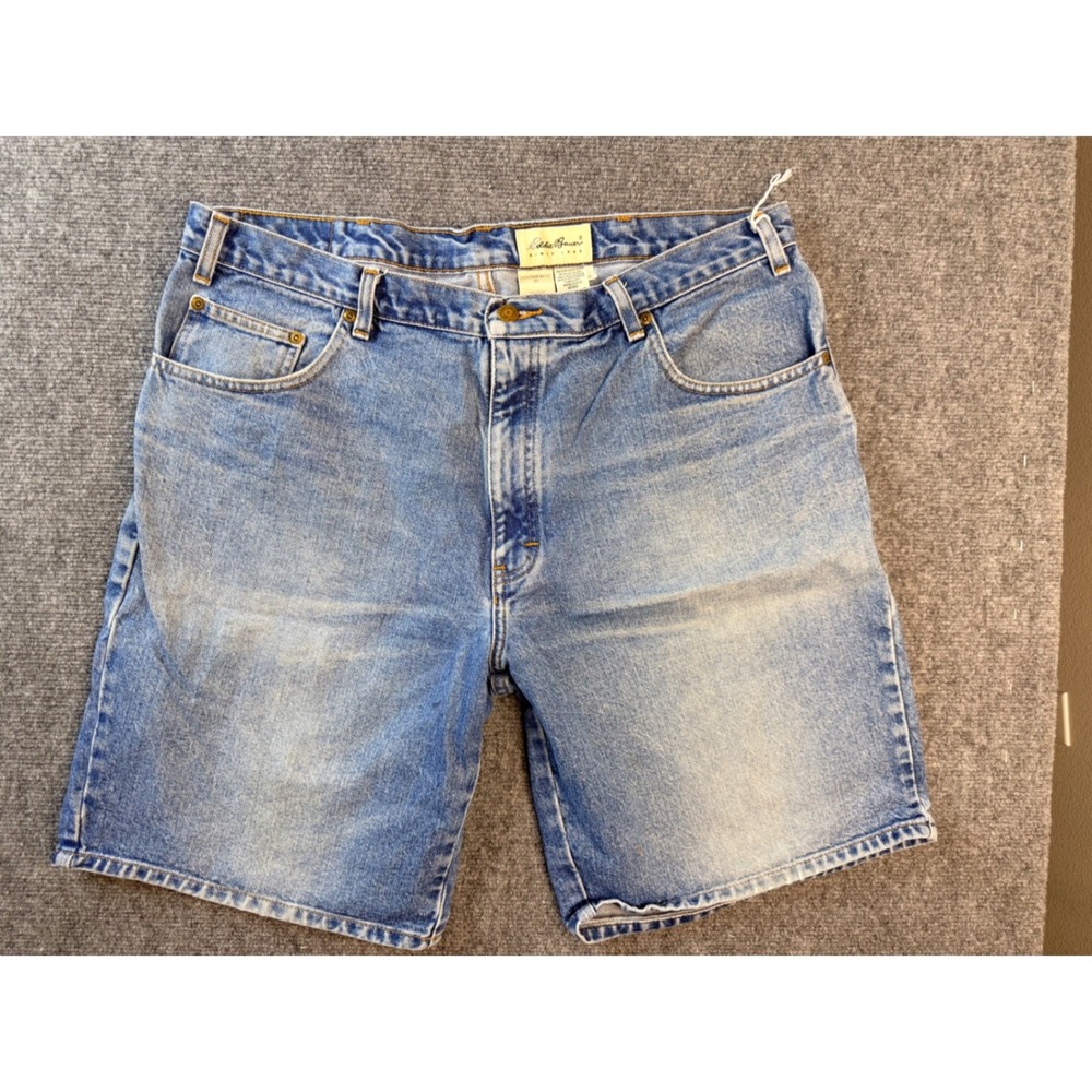 Eddie Bauer Mens 40 Blue Denim Shorts Vintage Cotton Relaxed‎ Workwear Faded